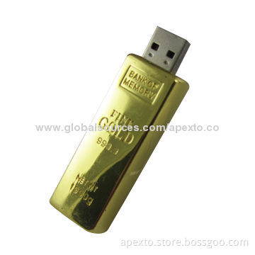 Gold Bar USB Flash Drive with Retractable Style, Very Easy to Carry, 512MB to 32GB Capacity